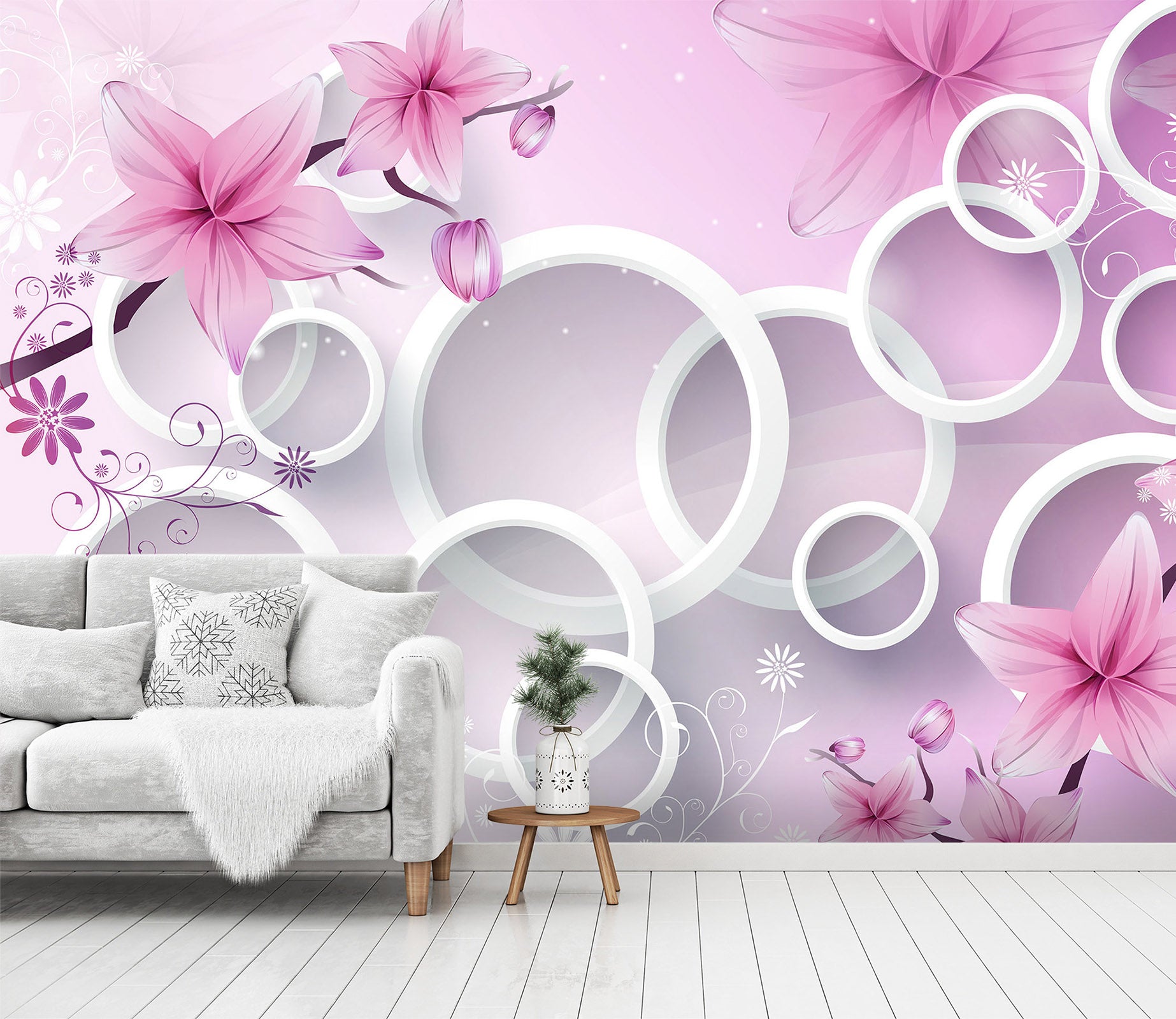 3D Purple Flowers 1408 Wall Murals