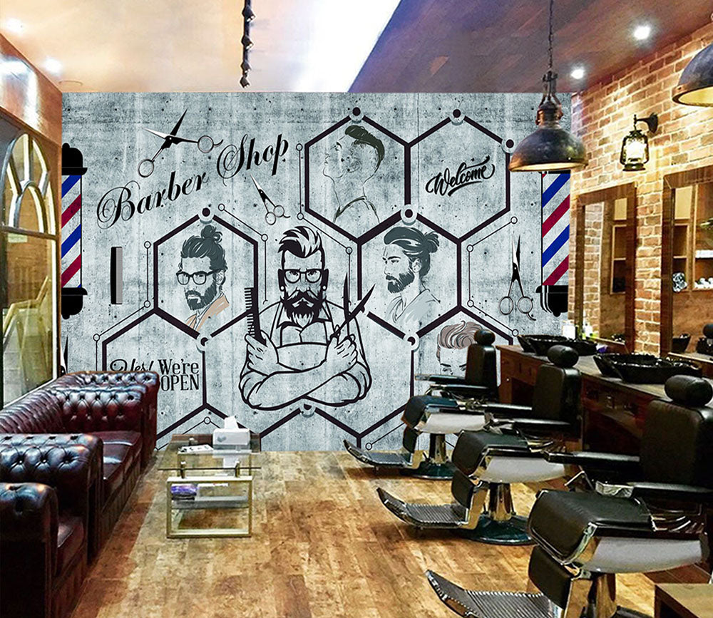 3D Short Hair Style 1477 Barber Shop Wall Murals
