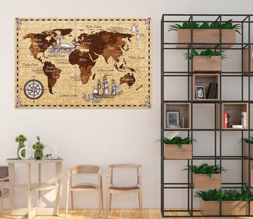 3D Nautical Pattern 290 World Map Wall Sticker