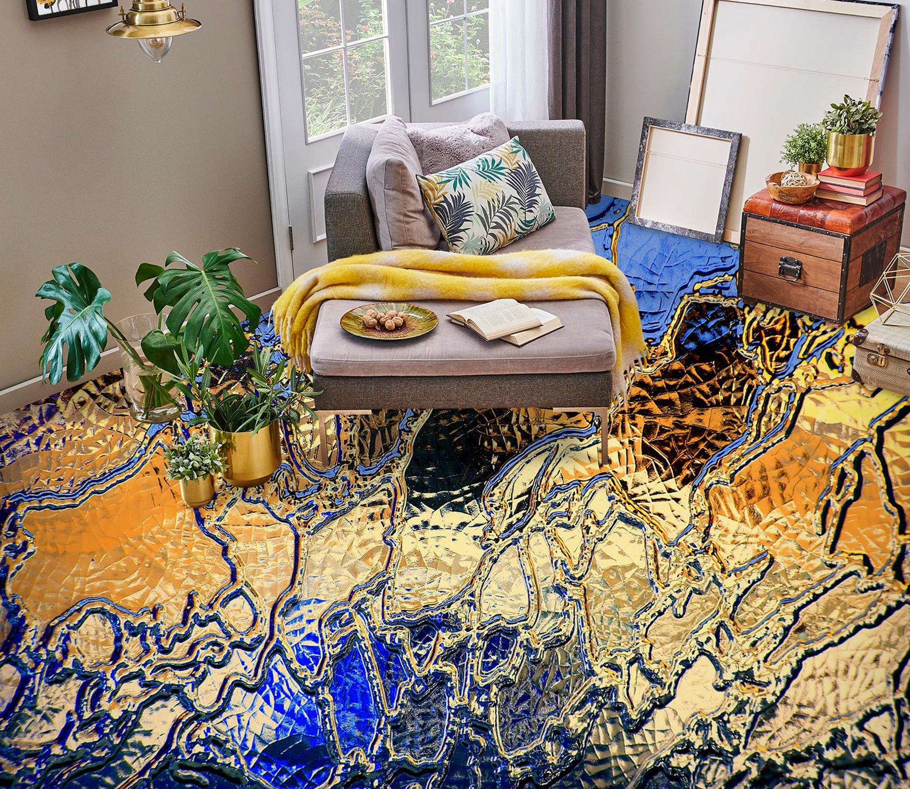 3D Abstract Gold Color 1330 Floor Mural  Wallpaper Murals Self-Adhesive Removable Print Epoxy