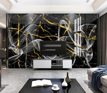 3D Black Texture White Ribbon 768 Wall Murals