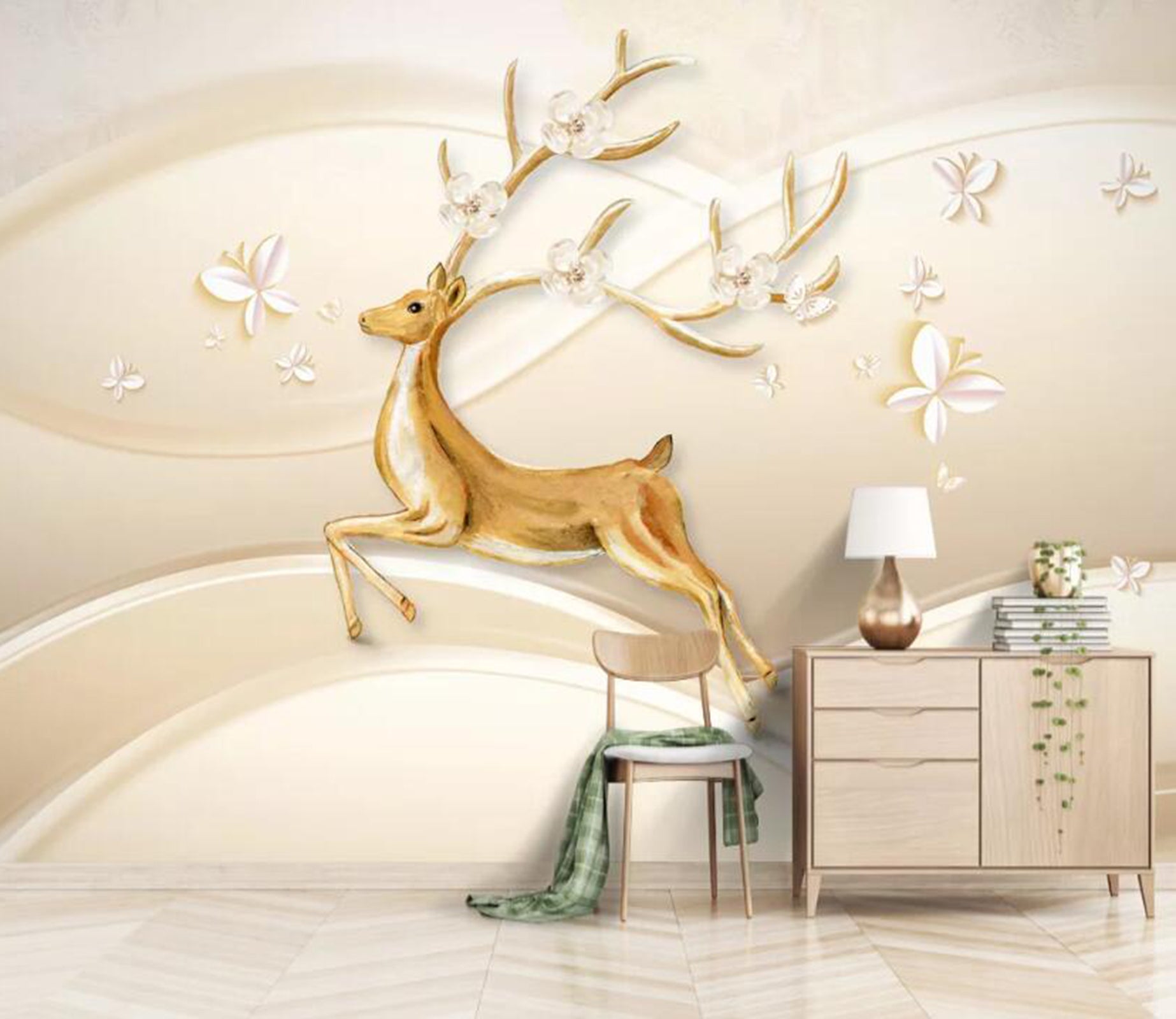 3D Butterfly Fawn WC80 Wall Murals Wallpaper AJ Wallpaper 2 