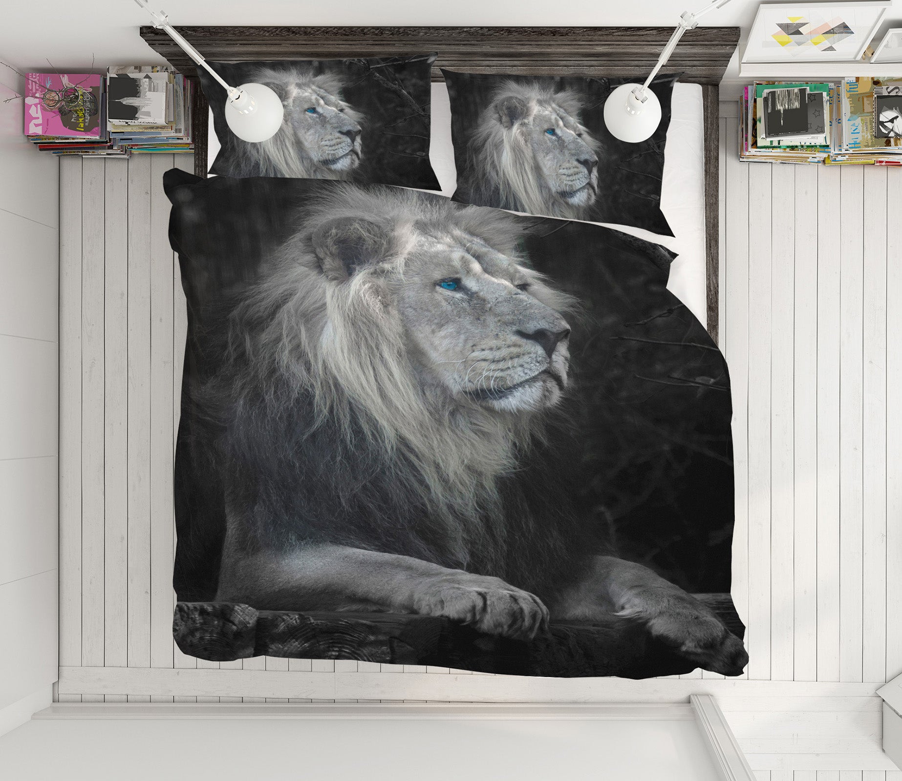 3D Black Grey Lion 8659 Assaf Frank Bedding Bed Pillowcases Quilt
