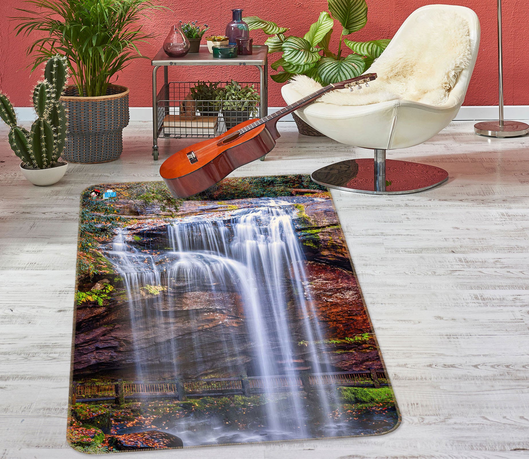 3D Waterfall Rock 5159 Beth Sheridan Rug Non Slip Rug Mat