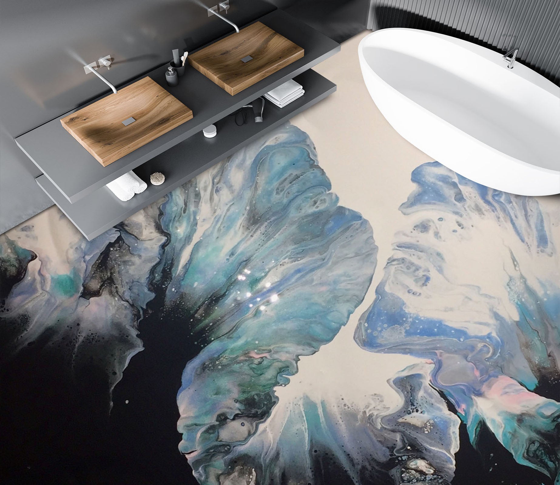 3D Blue Black Watercolor Pattern 98201 Valerie Latrice Floor Mural  Wallpaper Murals Self-Adhesive Removable Print Epoxy