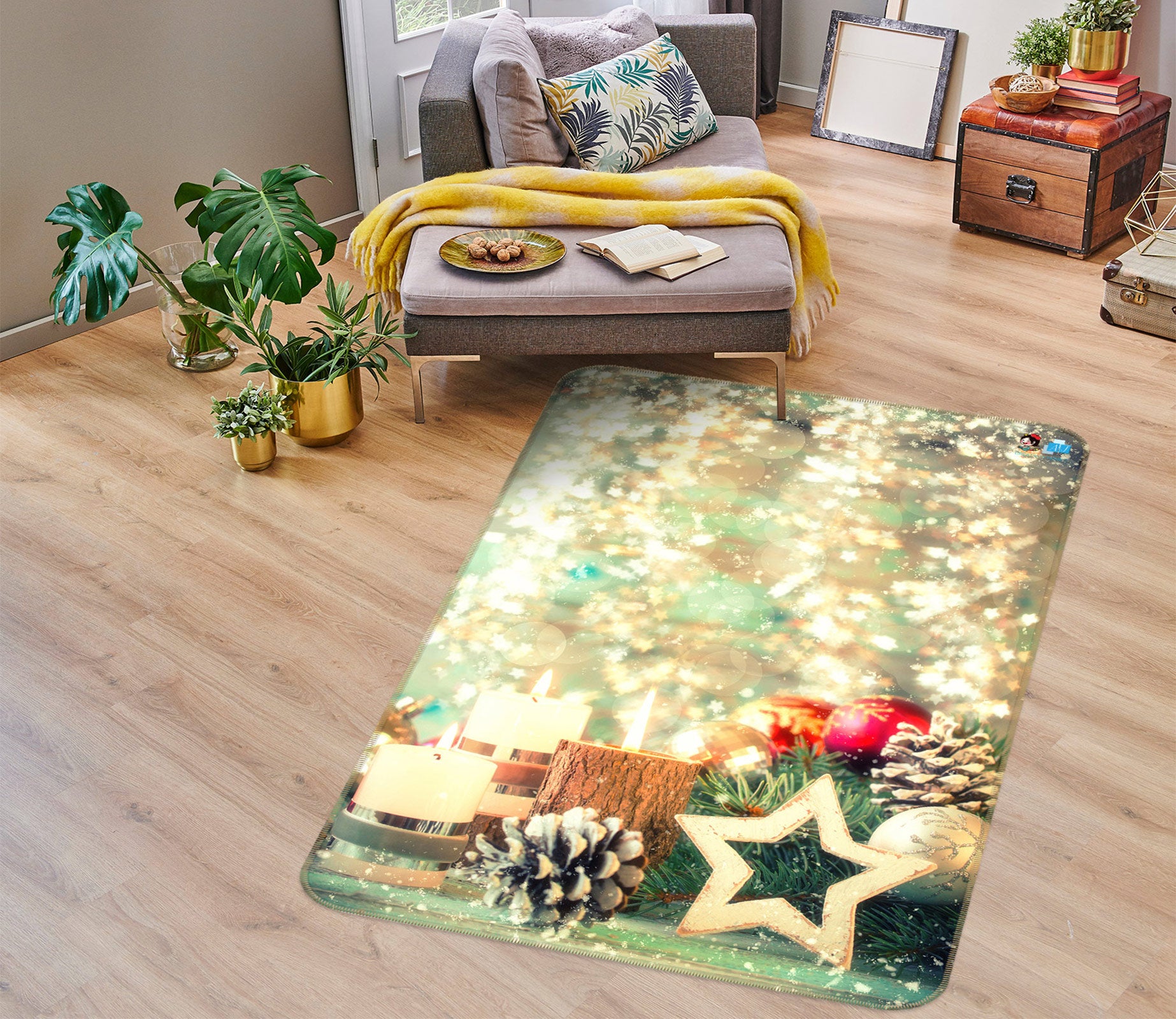 3D Light Five-Pointed Star 56184 Christmas Non Slip Rug Mat Xmas