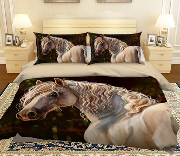 3D White Curly Horse 032 Bed Pillowcases Quilt