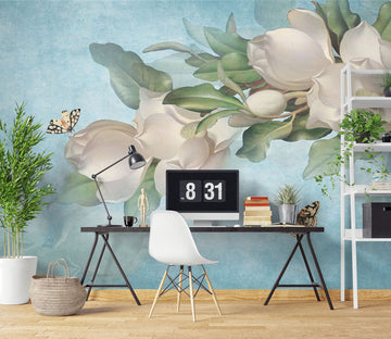 3D Butterfly White Flower 1042 Wall Murals