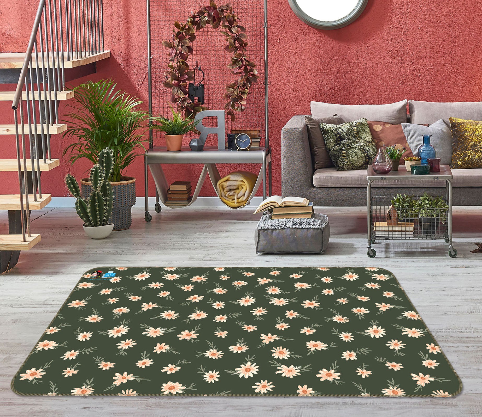 3D Small Daisy Pattern 107122 Kashmira Jayaprakash Rug Non Slip Rug Mat