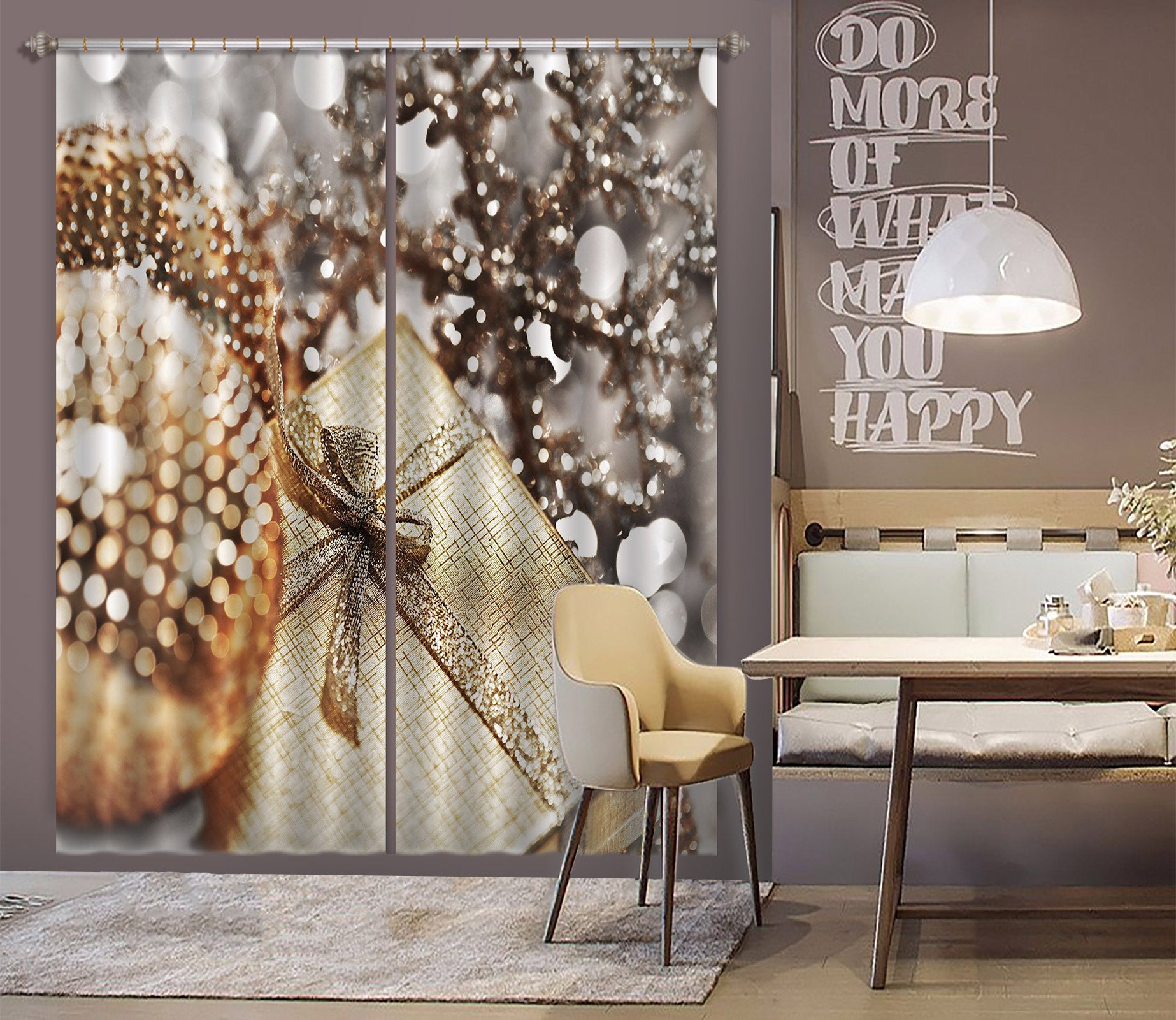 3D Gift Box Snowflake 53056 Christmas Curtains Drapes Xmas