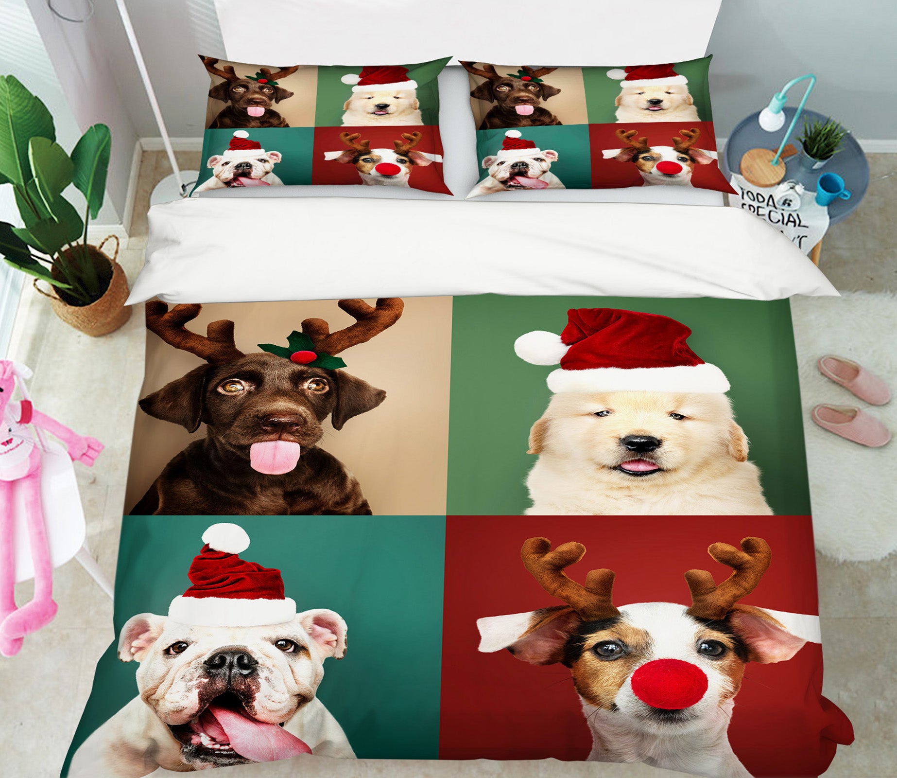 3D Dog Hat 52211 Christmas Quilt Duvet Cover Xmas Bed Pillowcases
