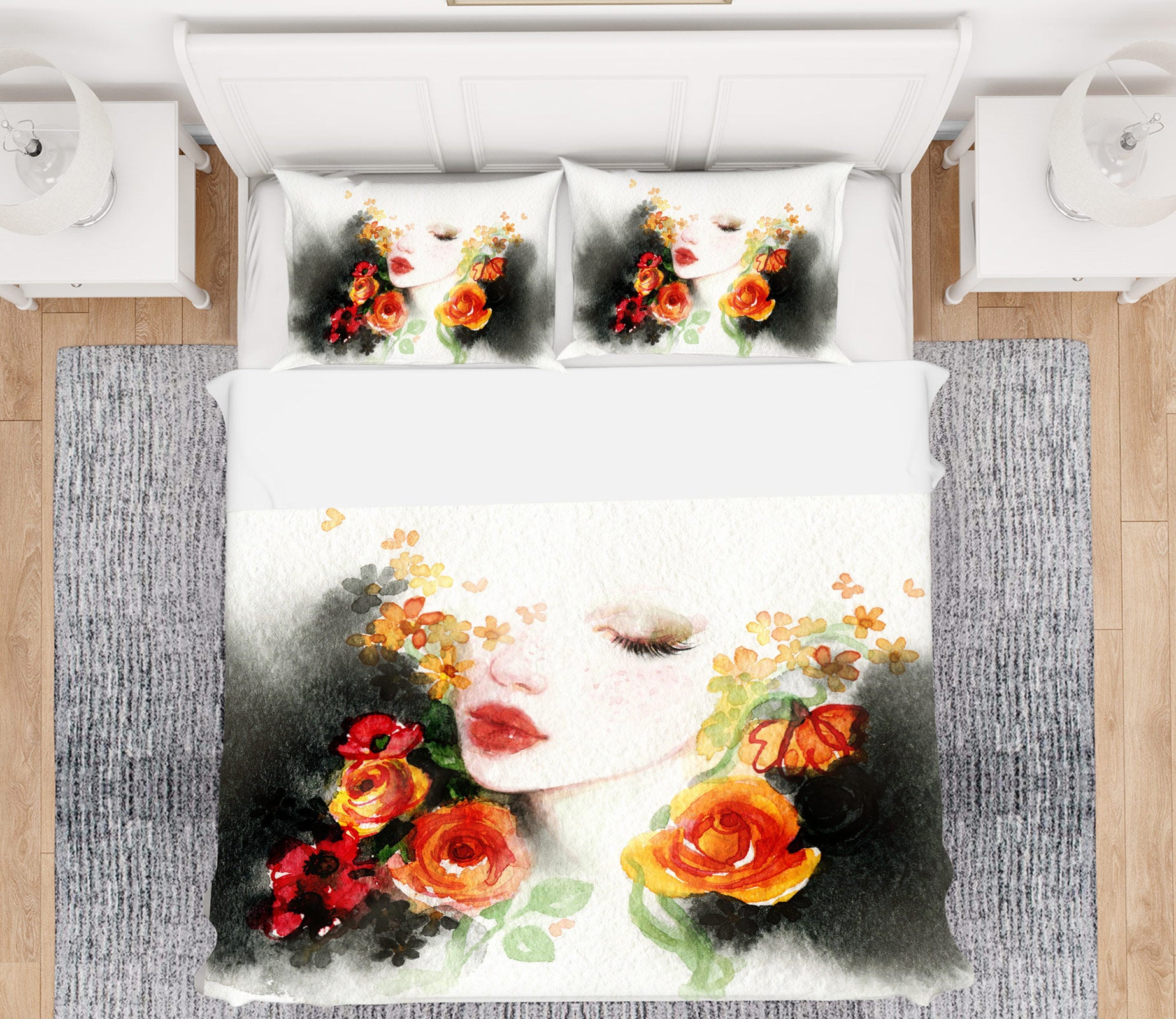 3D Lady Flower 063 Bed Pillowcases Quilt