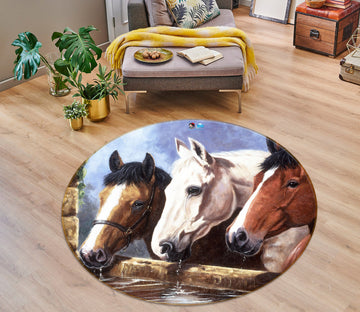 3D Painted Horse 037 Kevin Walsh Rug Round Non Slip Rug Mat