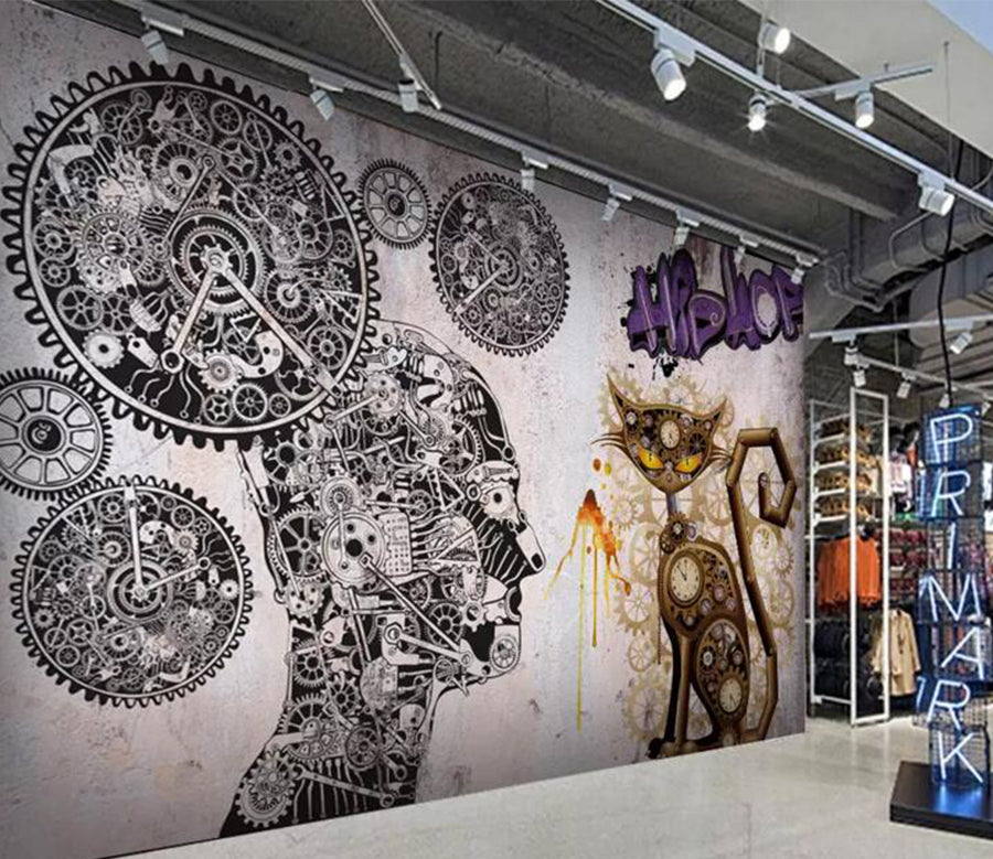 3D Robot Kitten WG506 Wall Murals