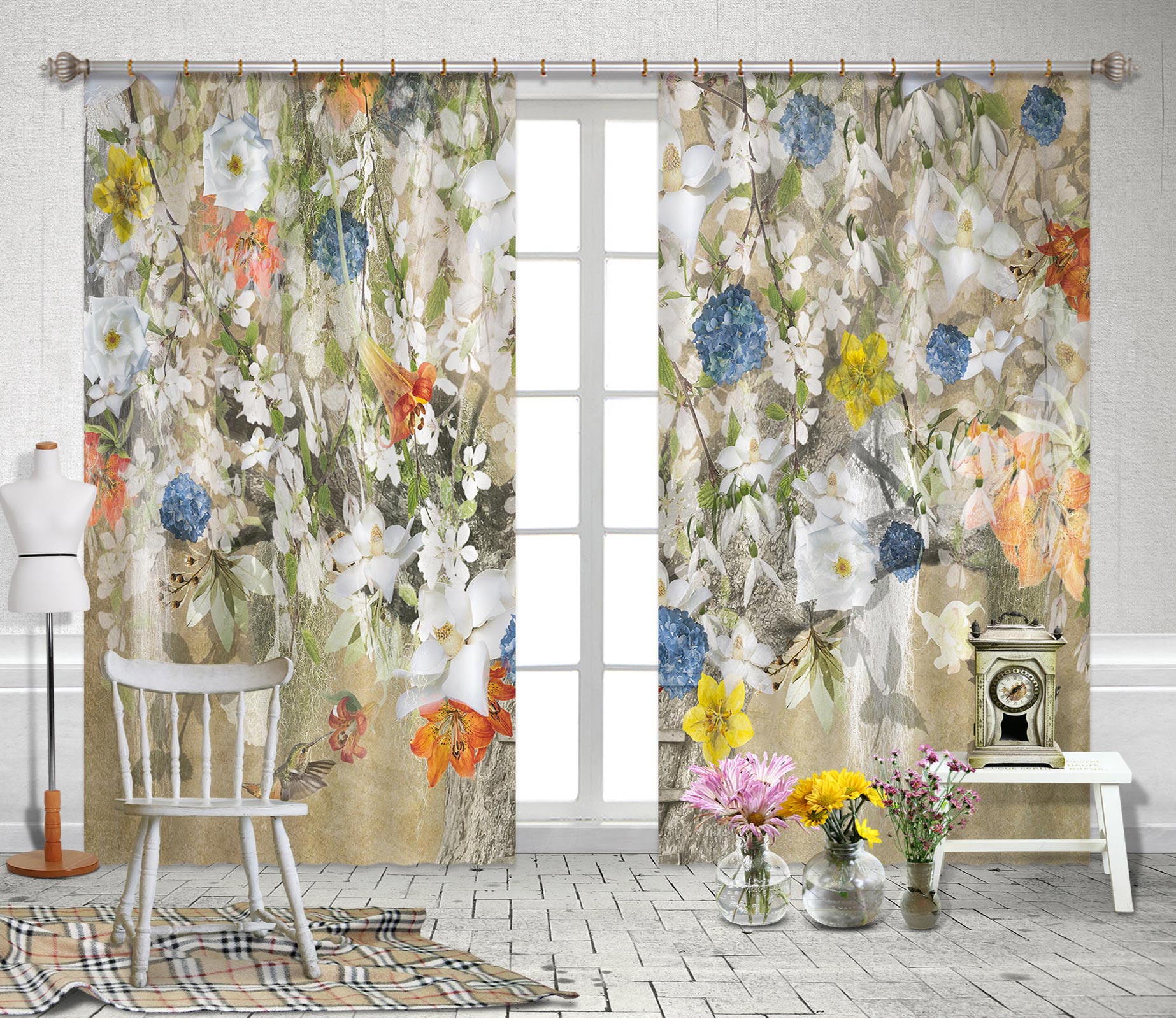 3D Vintage Flower 5364 Beth Sheridan Curtain Curtains Drapes