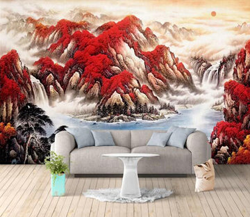 3D Red Mountain WC1484 Wall Murals