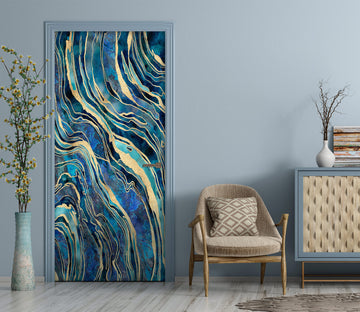 3D Teal Gold Stripes Pattern 10284 Andrea Haase Door Mural