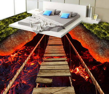 3D Volcanic Wooden Bridge 340 Floor Mural  Wallpaper Murals Rug & Mat Print Epoxy waterproof bath floor