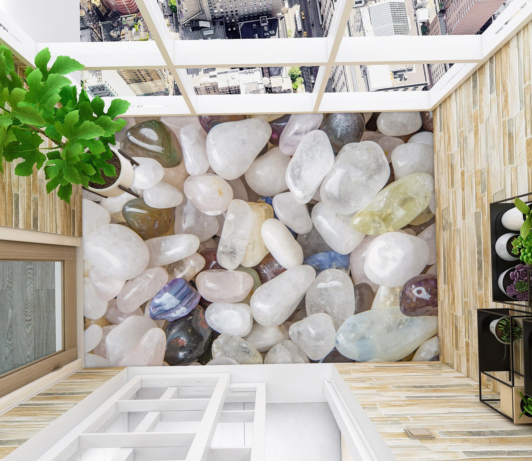 3D White Transparent Pebbles 823 Floor Mural  Wallpaper Murals Rug & Mat Print Epoxy waterproof bath floor