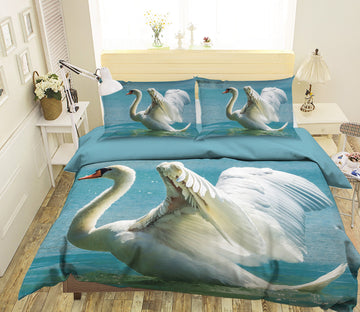 3D White Swan 1945 Bed Pillowcases Quilt