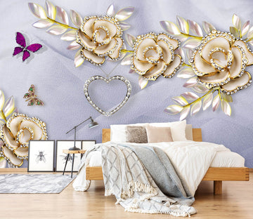 3D Golden Flowers 1451 Wall Murals
