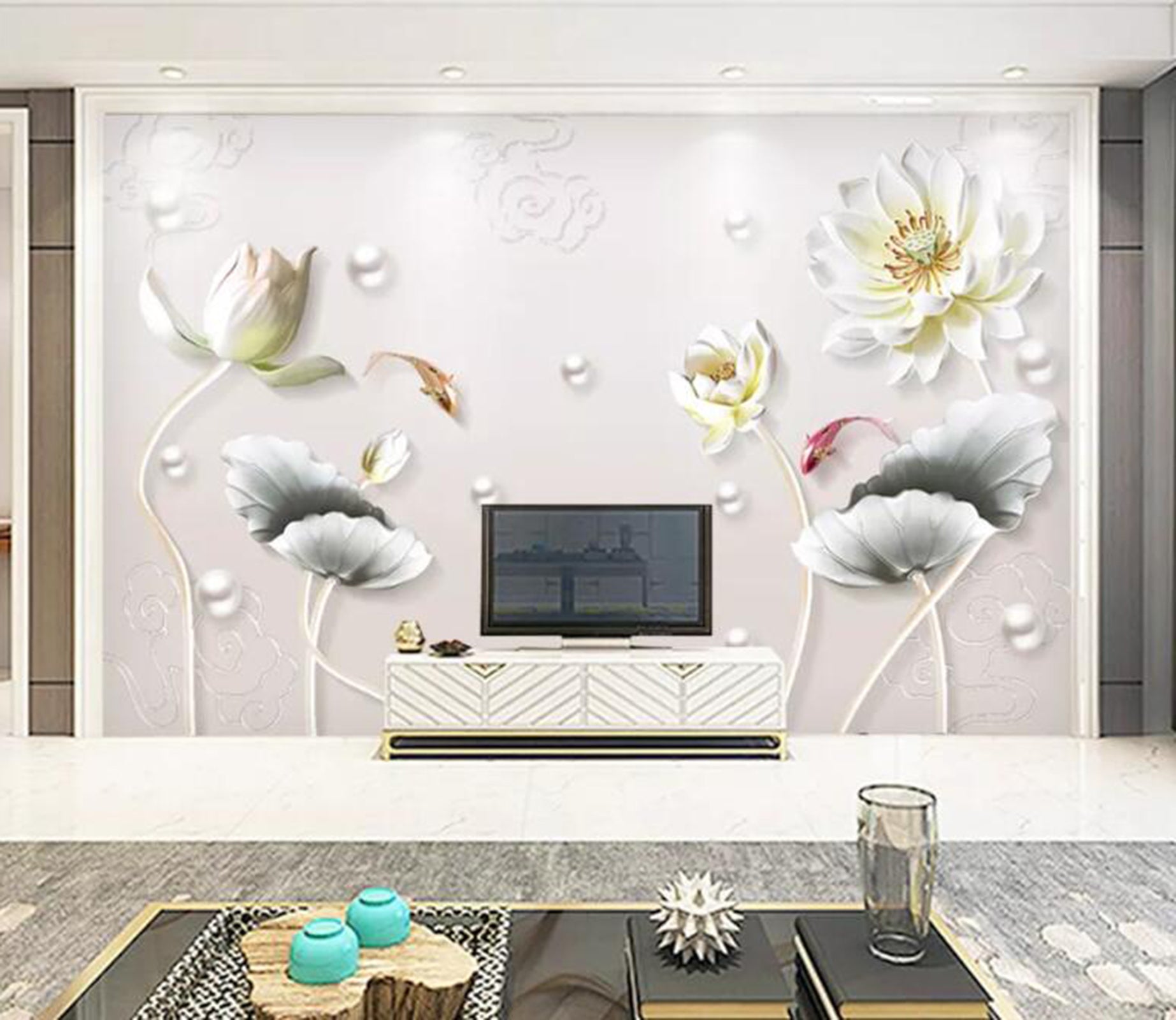 3D Pearl Lotus WC59 Wall Murals Wallpaper AJ Wallpaper 2 