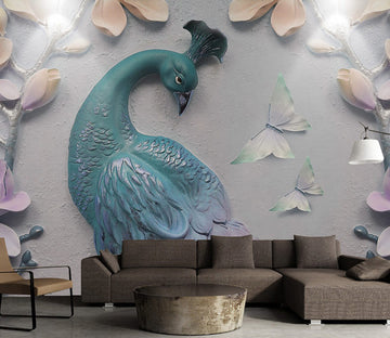 3D Blue Peacock WG020 Wall Murals