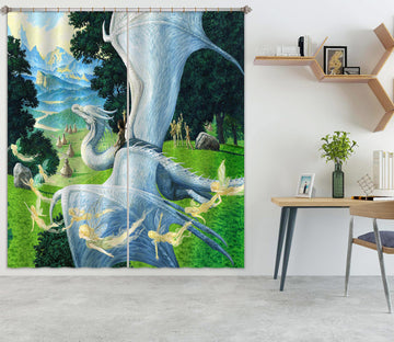 3D White Dragon Elf 7220 Ciruelo Curtain Curtains Drapes