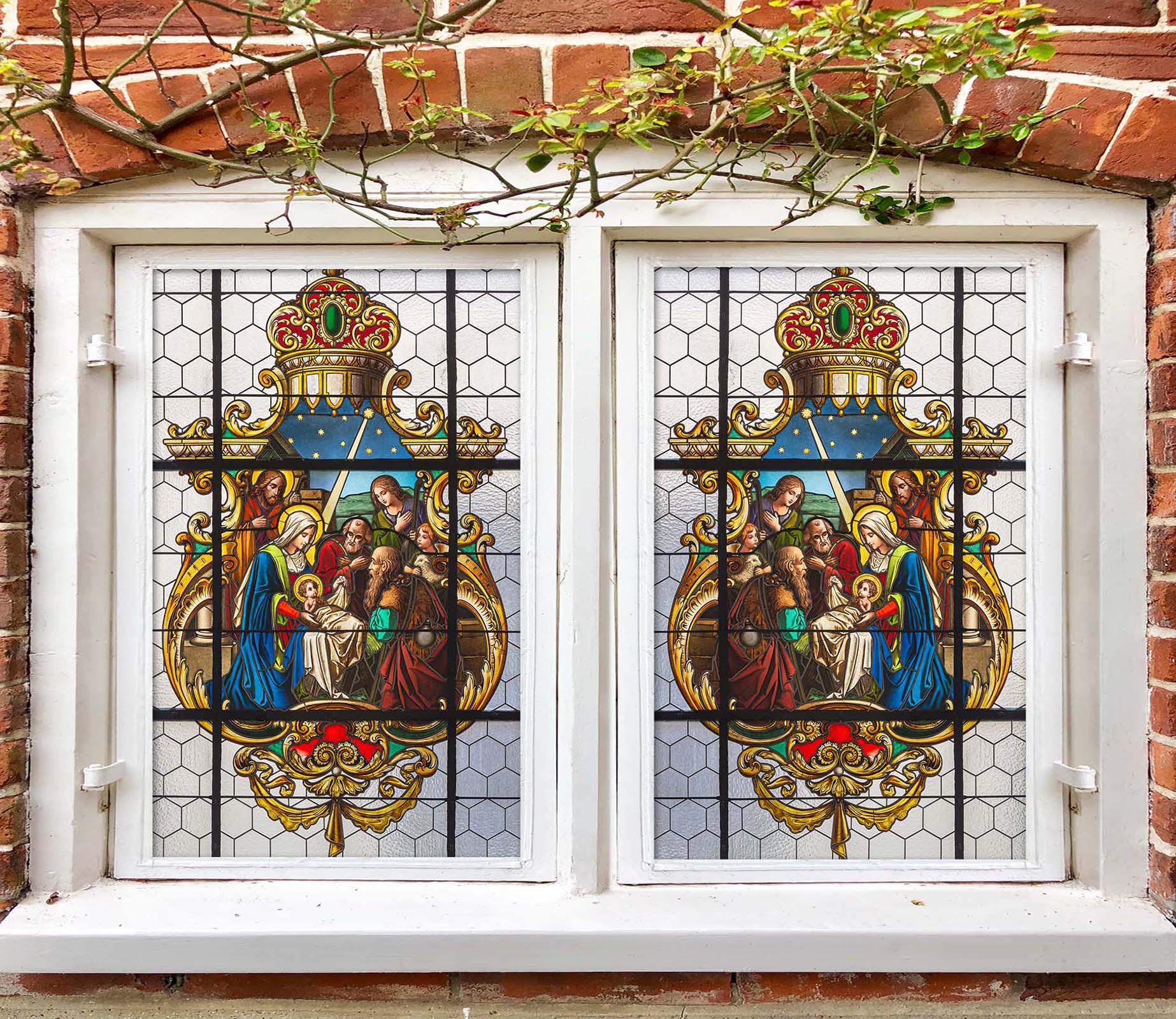 3D Crown Believers 094 Window Film Print Sticker Cling Stained Glass UV Block