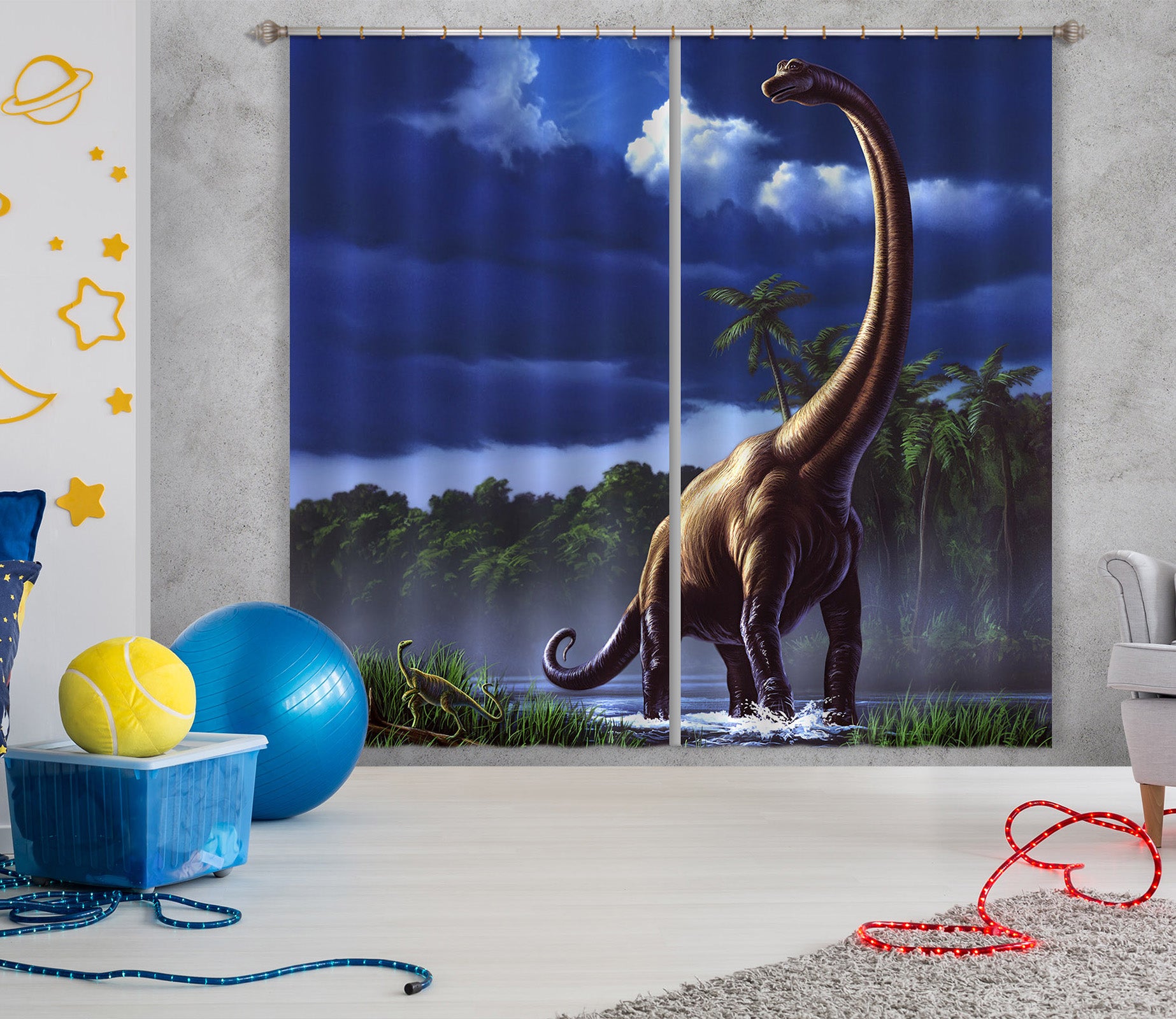 3D Long Necked Dragon 055 Jerry LoFaro Curtain Curtains Drapes