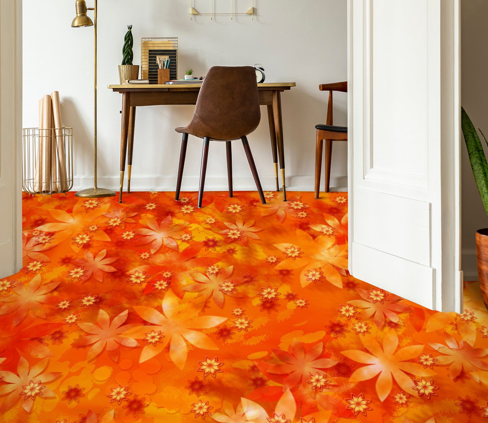 3D Dreamy Orange Flowers 1385 Floor Mural  Wallpaper Murals Self-Adhesive Removable Print Epoxy