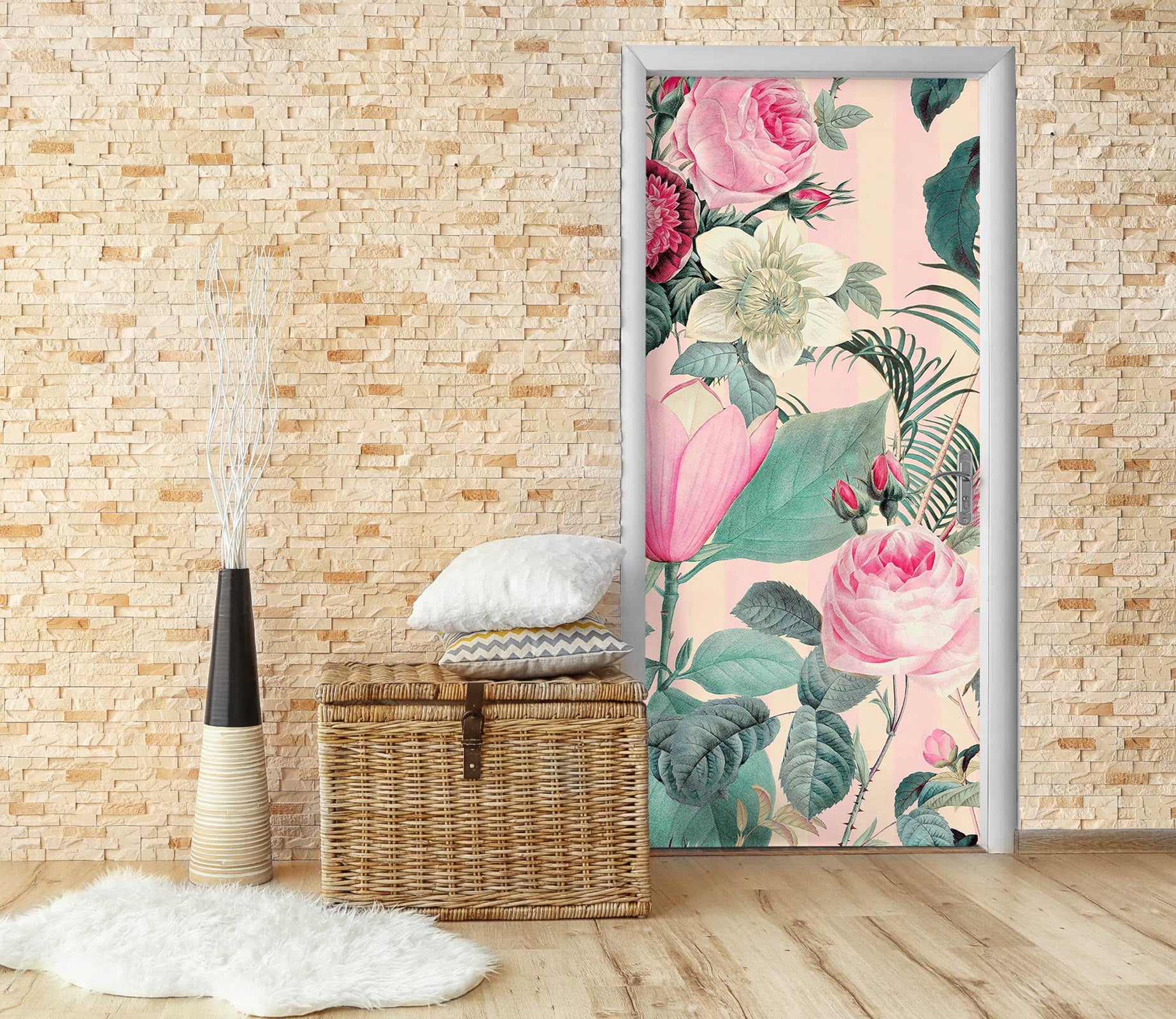 3D Pink Flowers Rose 118118 Andrea Haase Door Mural