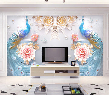 3D Peacock Blossom WG038 Wall Murals