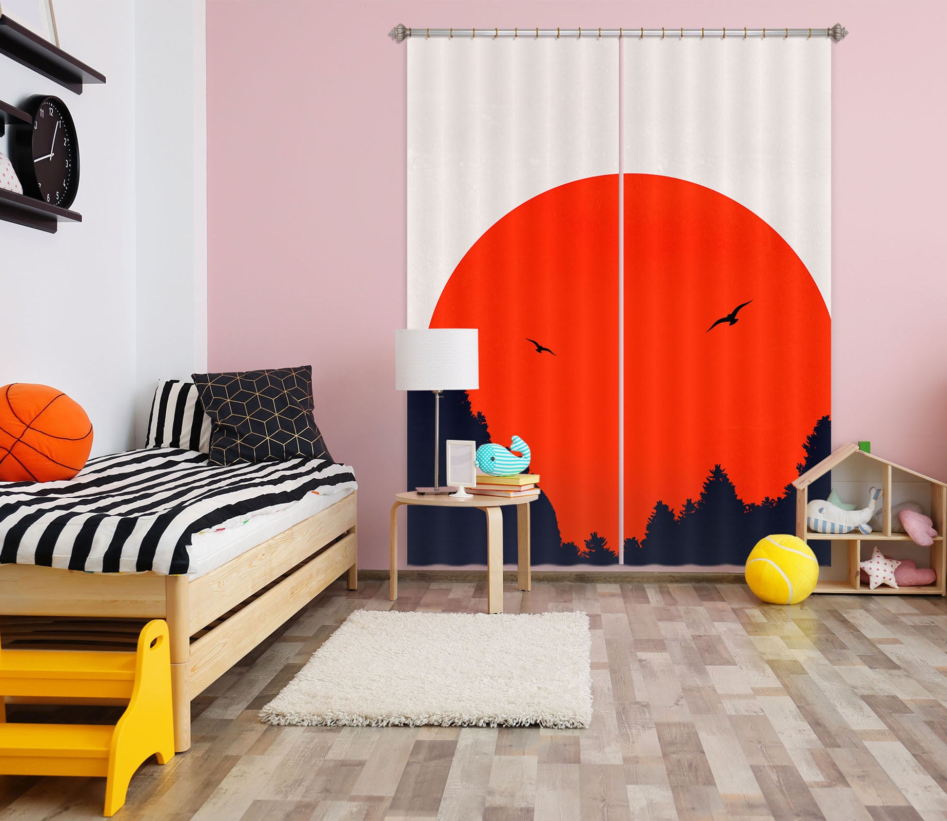 3D Red Sun Forest 1133 Boris Draschoff Curtain Curtains Drapes