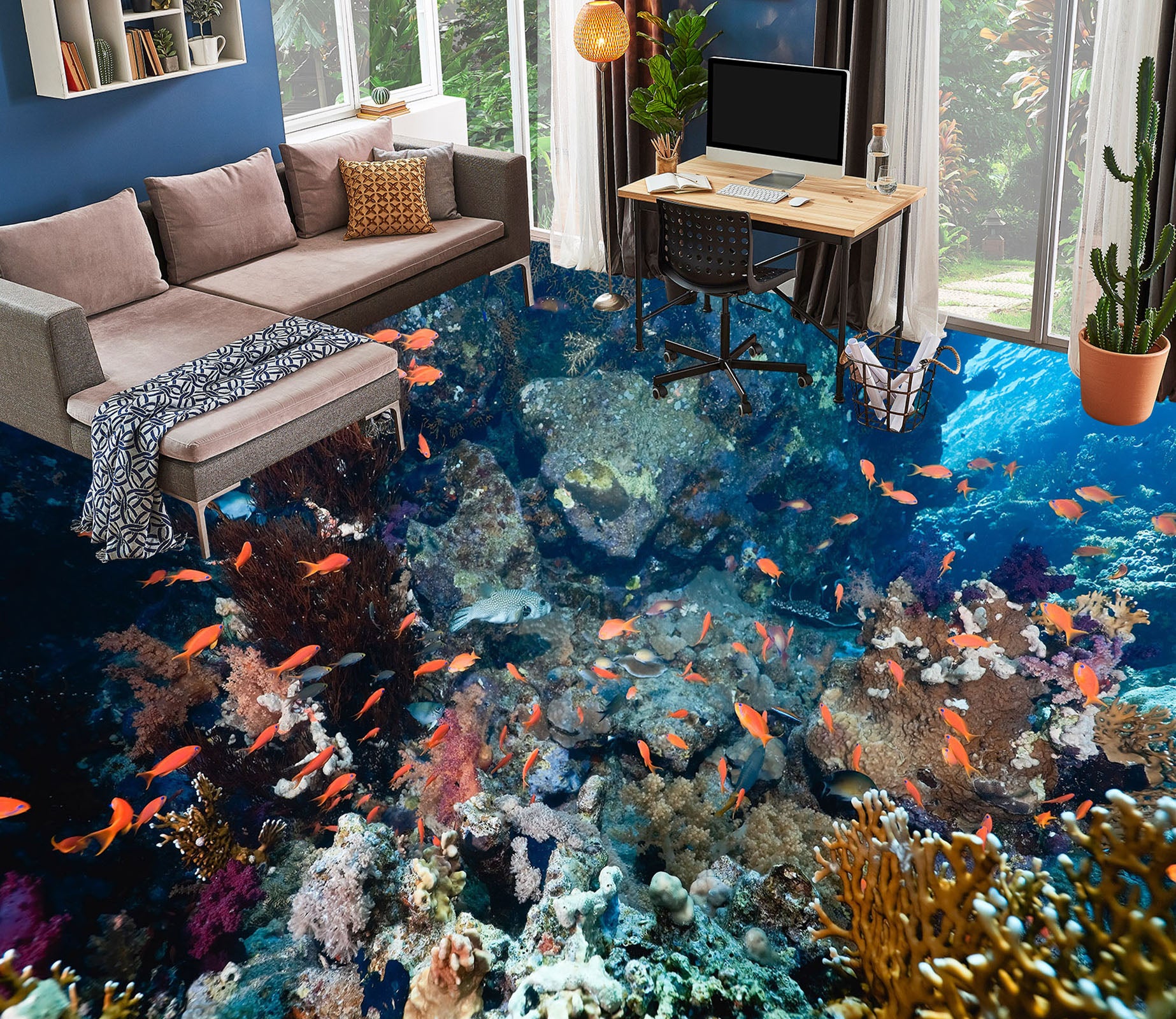 3D Little Red Fish 005 Floor Mural  Wallpaper Murals Rug & Mat Print Epoxy waterproof bath floor