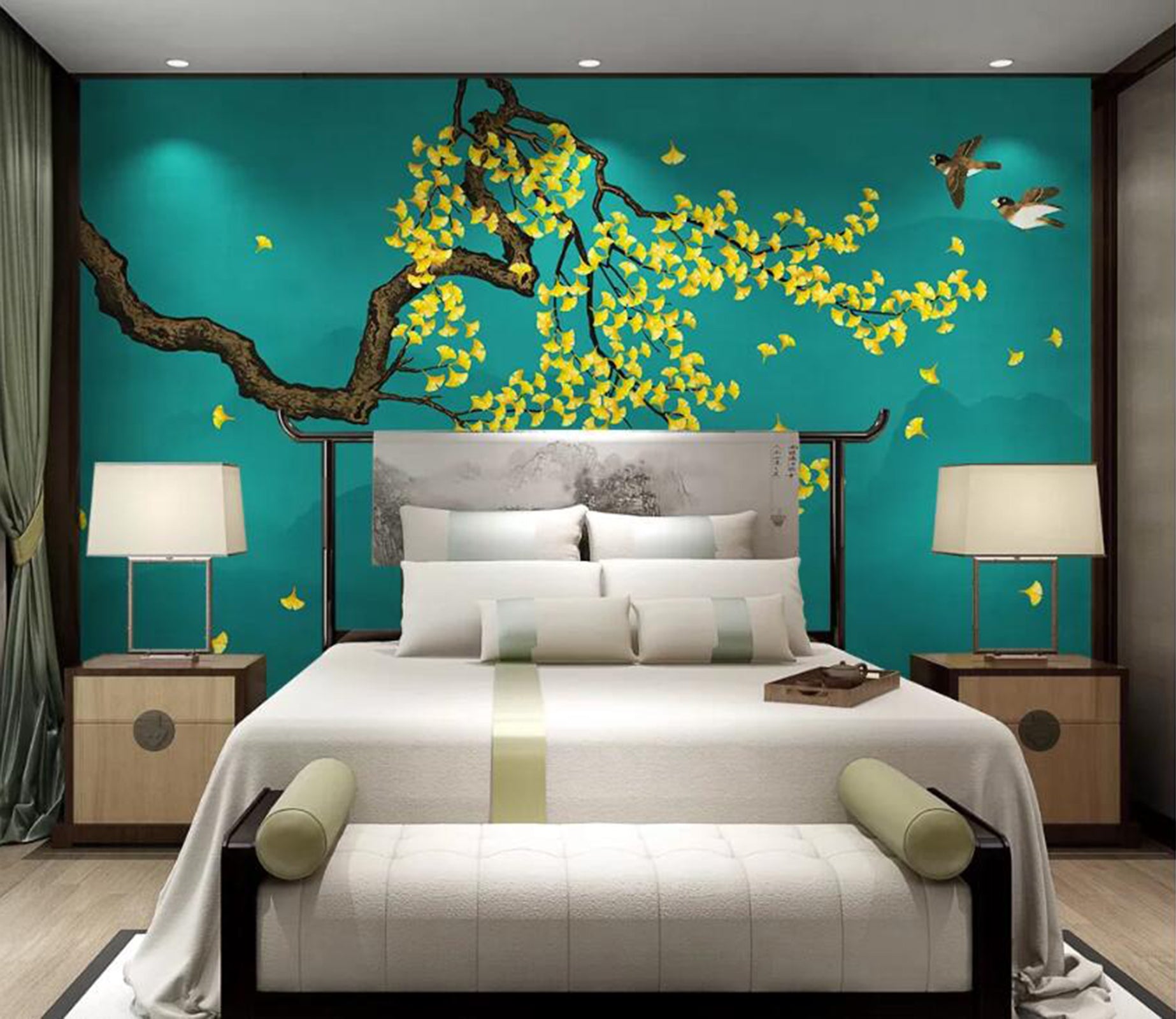 3D Yellow Leaves WC19 Wall Murals Wallpaper AJ Wallpaper 2 