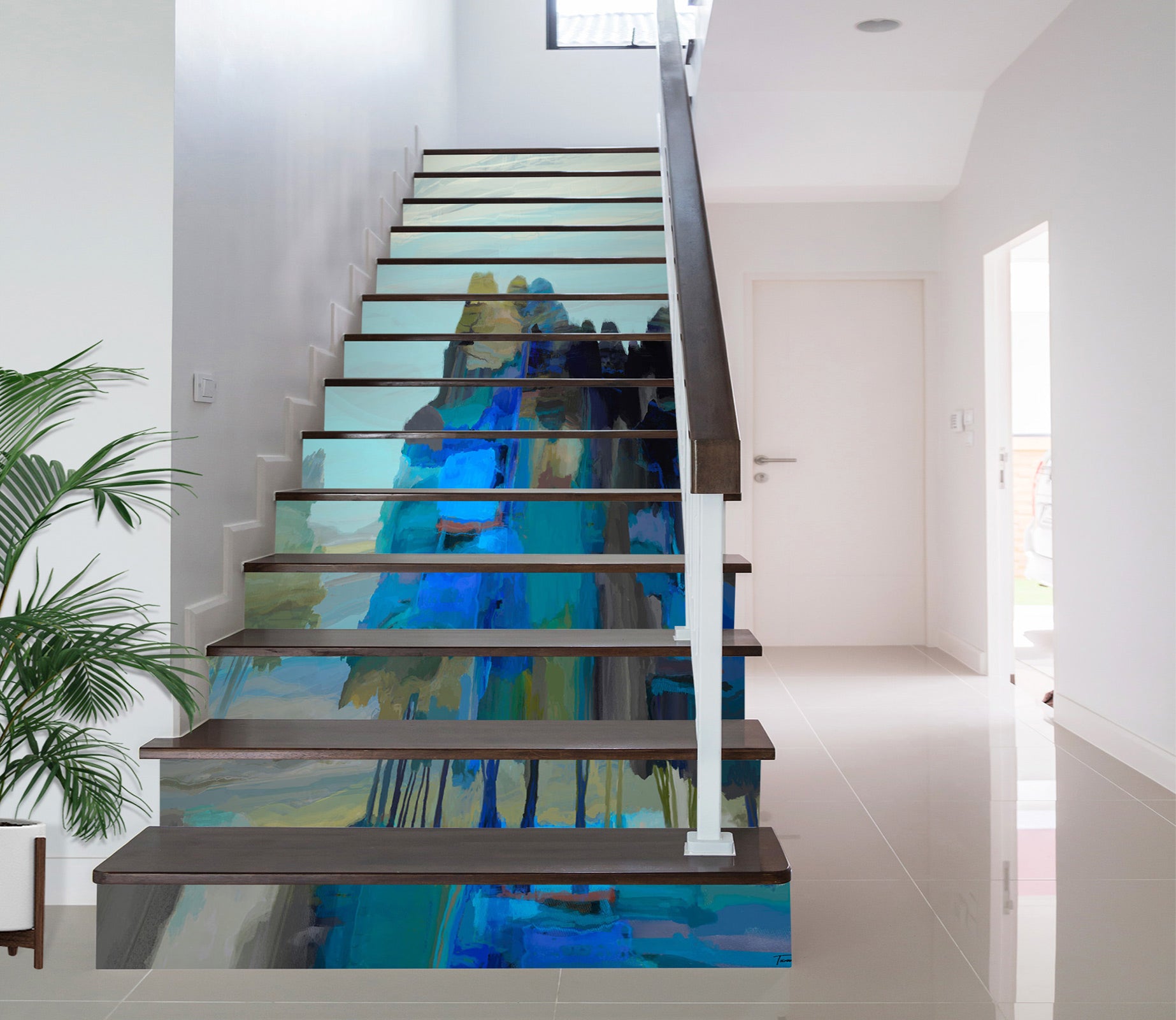 3D Blue Forest Paint Pattern 9476 Michael Tienhaara Stair Risers