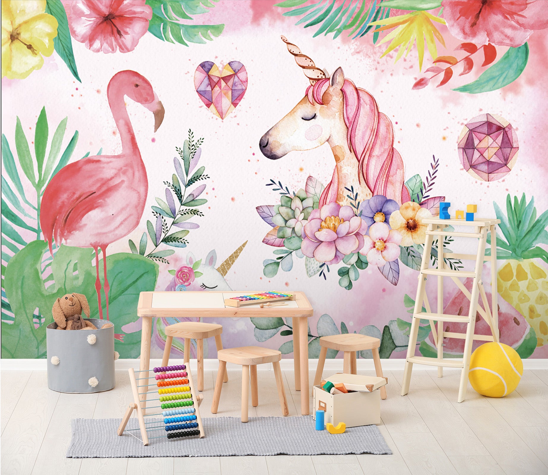 3D Flamingo Unicorn 032 Wall Murals