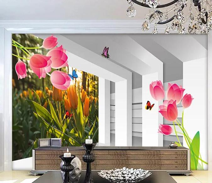 3D Flower Butterfly 008 Wall Murals Wallpaper AJ Wallpaper 2 