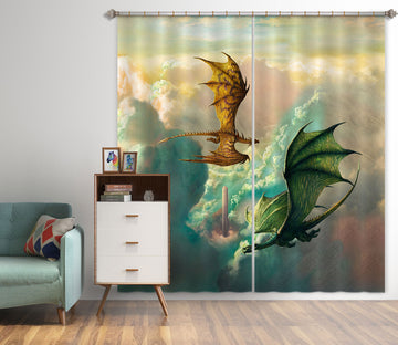 3D Tower Cloud Dragon 8032 Ciruelo Curtain Curtains Drapes