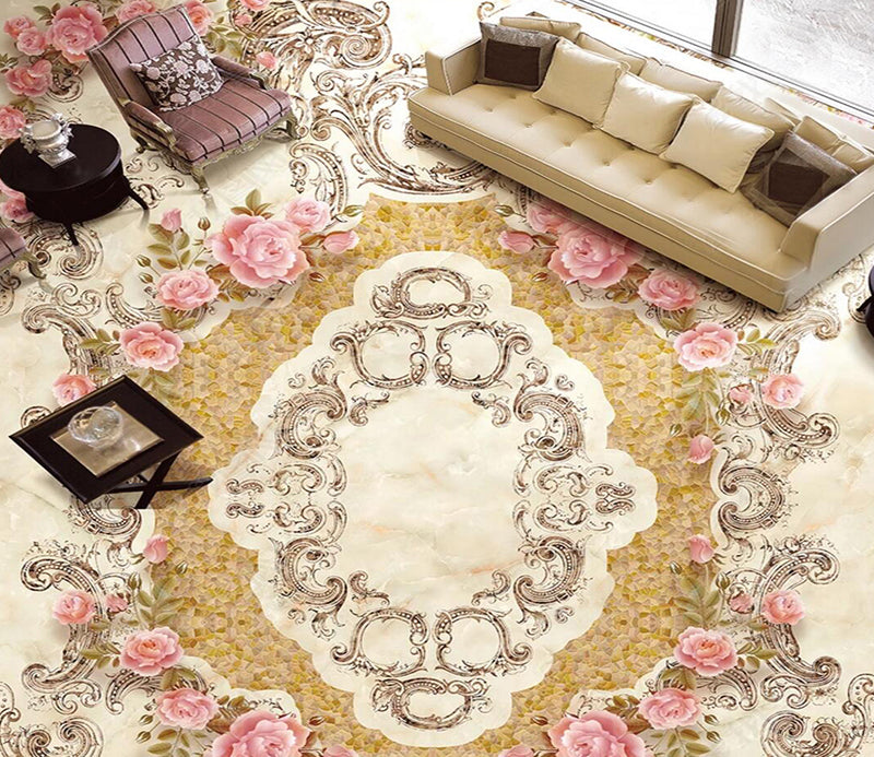 3D Round Flowers 077 Floor Mural  Self-Adhesive Sticker Bathroom Non-slip Waterproof Flooring Murals