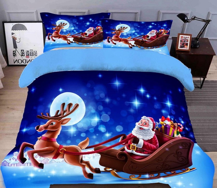 3D Santa Sleigh Deer 32003 Christmas Quilt Duvet Cover Xmas Bed Pillowcases