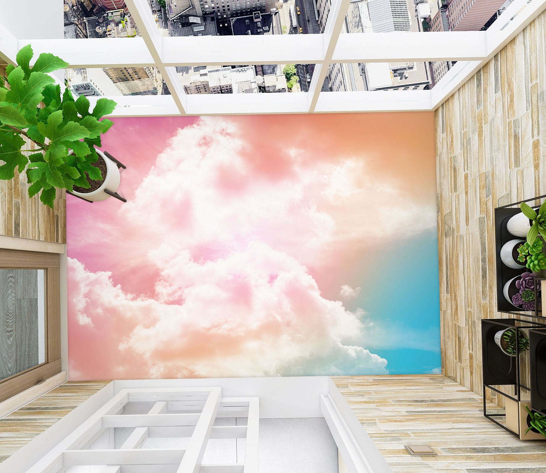 3D Sweet Three-color Sky 058 Floor Mural  Wallpaper Murals Rug & Mat Print Epoxy waterproof bath floor