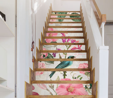 3D Pink Flowers Bird 109173 Andrea Haase Stair Risers