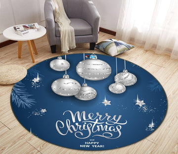 3D White Ball 55230 Christmas Round Non Slip Rug Mat Xmas