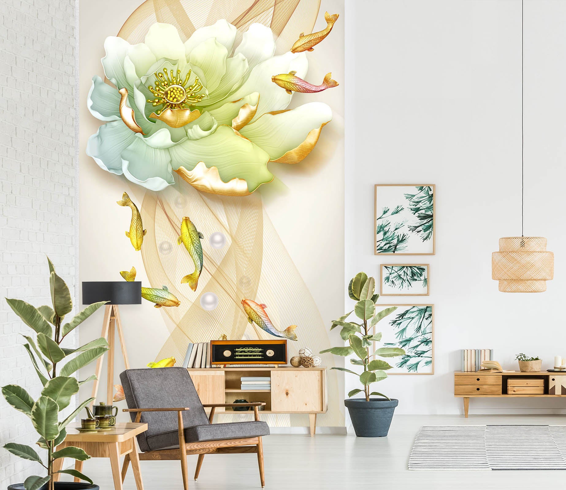 3D Fish Lotus 1852 Wall Murals