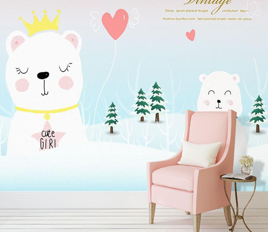 3D White Bear 049 Wall Murals