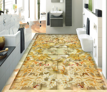 3D Goldfish Carving 452 Floor Mural  Wallpaper Murals Rug & Mat Print Epoxy waterproof bath floor