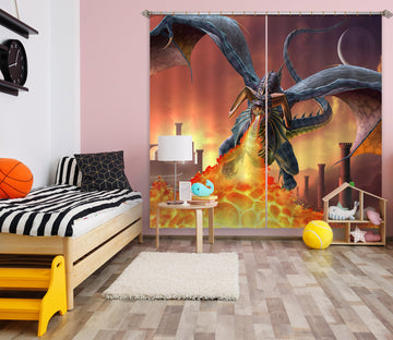 3D Flame Flying Dragon 5071 Tom Wood Curtain Curtains Drapes