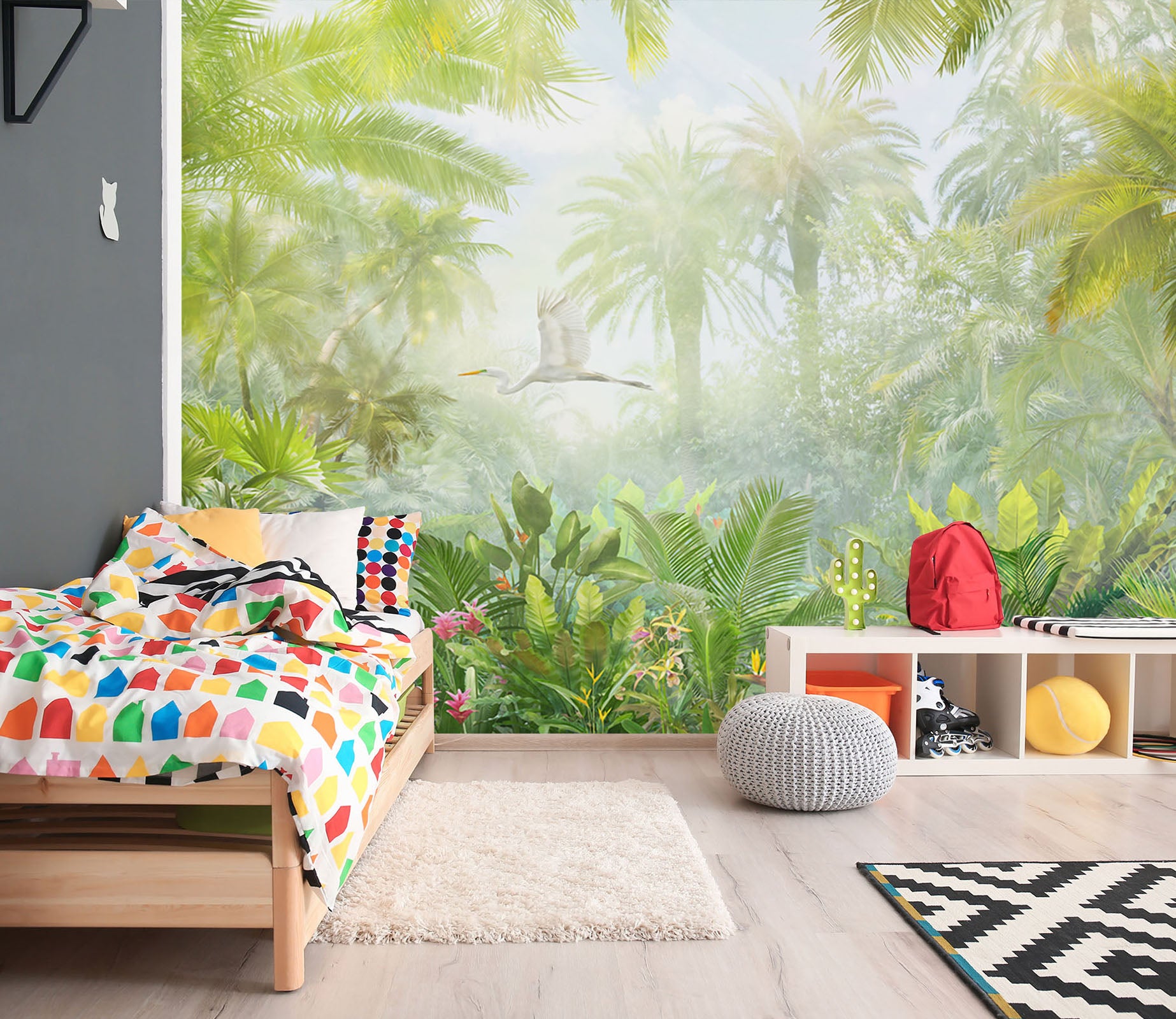 3D White Crane Forest 1544 Wall Murals